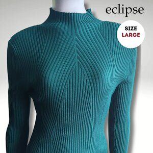 Eclipse Teal Ribbed Mock-Neck Sweater – Size Large (Fits Medium)